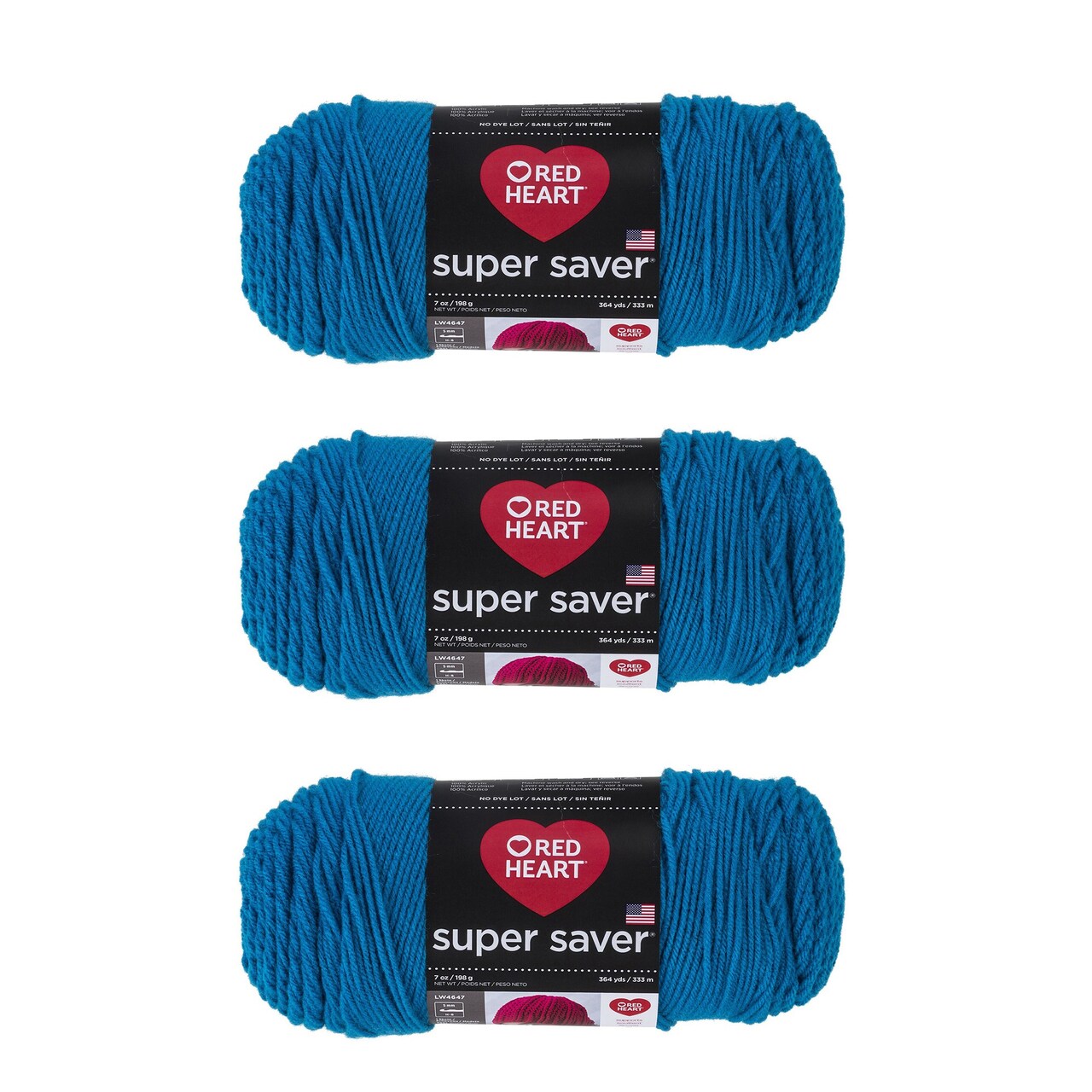 Red Heart Super Saver Pool Yarn - 3 Pack of 198g/7oz - Acrylic - 4 Medium (Worsted) - 364 Yards - Knitting/Crochet